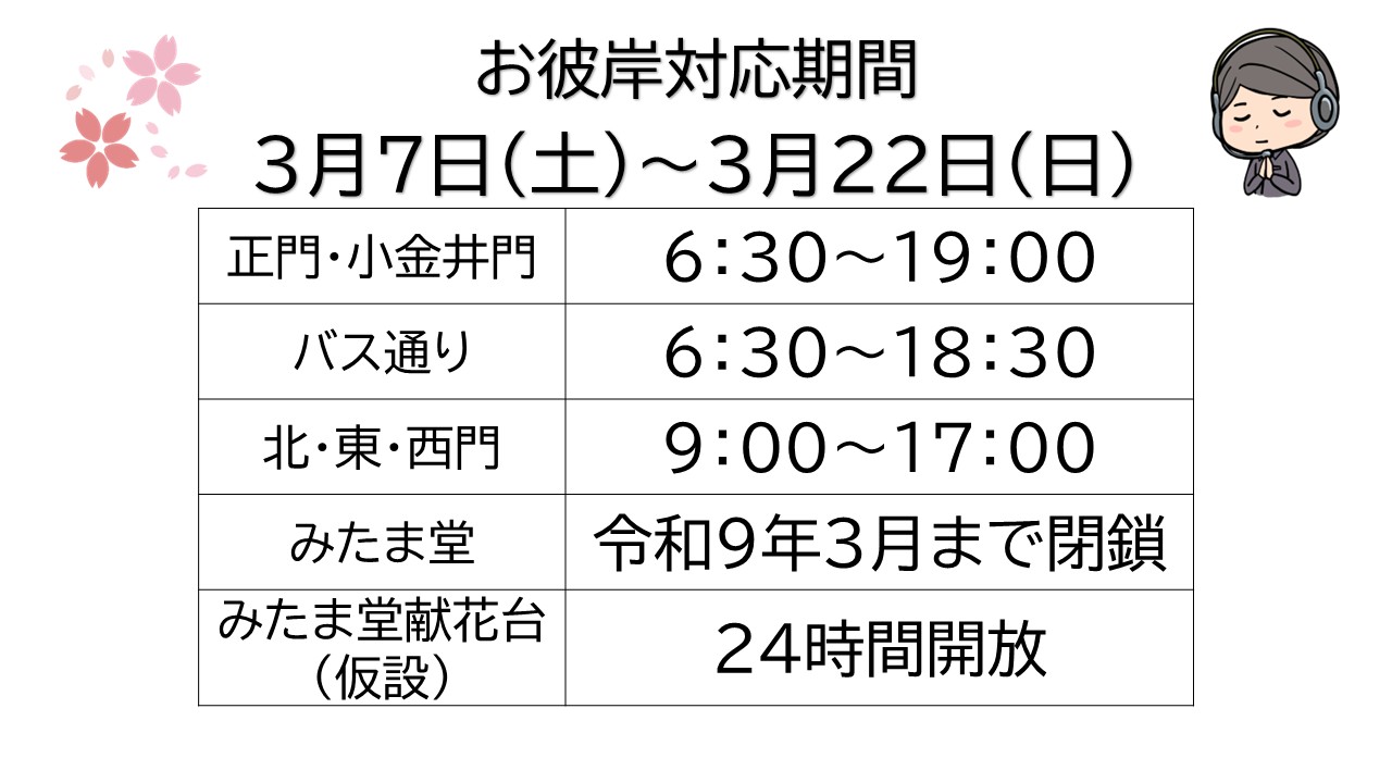 春彼岸対応期間（HP掲示）R8